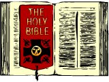 An open Bible `The Holy Bible`